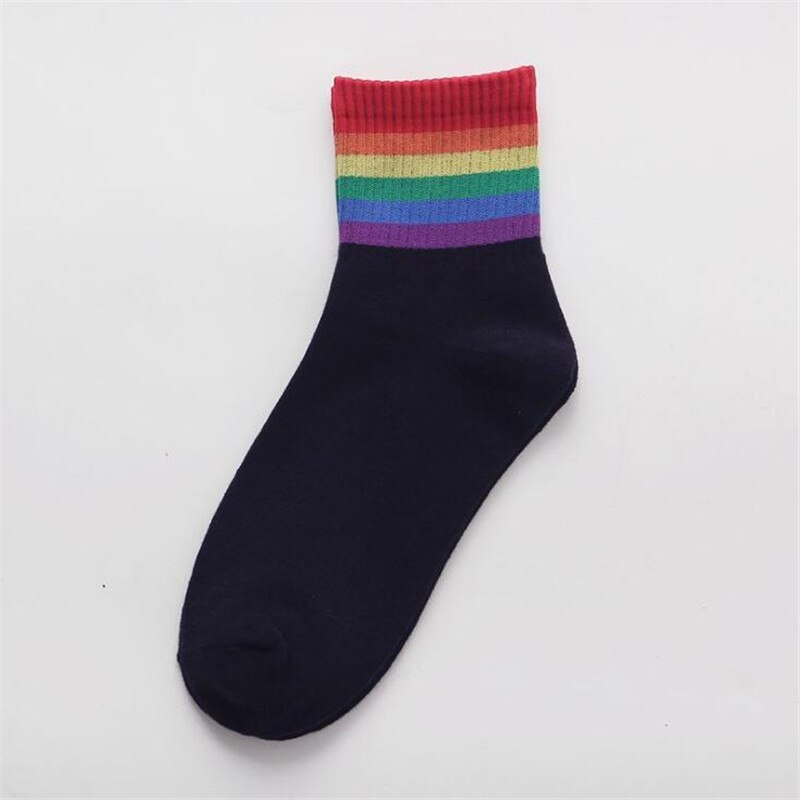 Cotton Elasticity Sweat Women's High Socks Candy Color Rainbow Socks Striped Sporty Meias Casual Streetwear Harajuku Socks