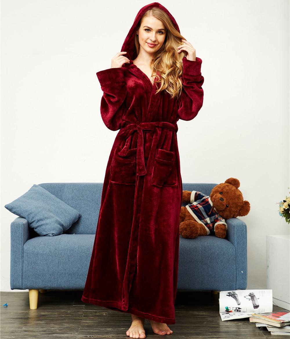 Loose HOOD Sleepwear Winter Ultral Long Large Flannel Men Robe Gown Casual Bathrobe MEN&WOMEN Thick Warm For 130KG Home Clothes