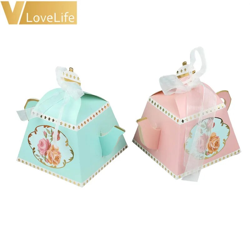 Candy Boxes Teapot Party Favors Wedding Gifts for Guests Baby Shower Birthday Party Packaging Box  Decoration 10Pcs Gift Bags