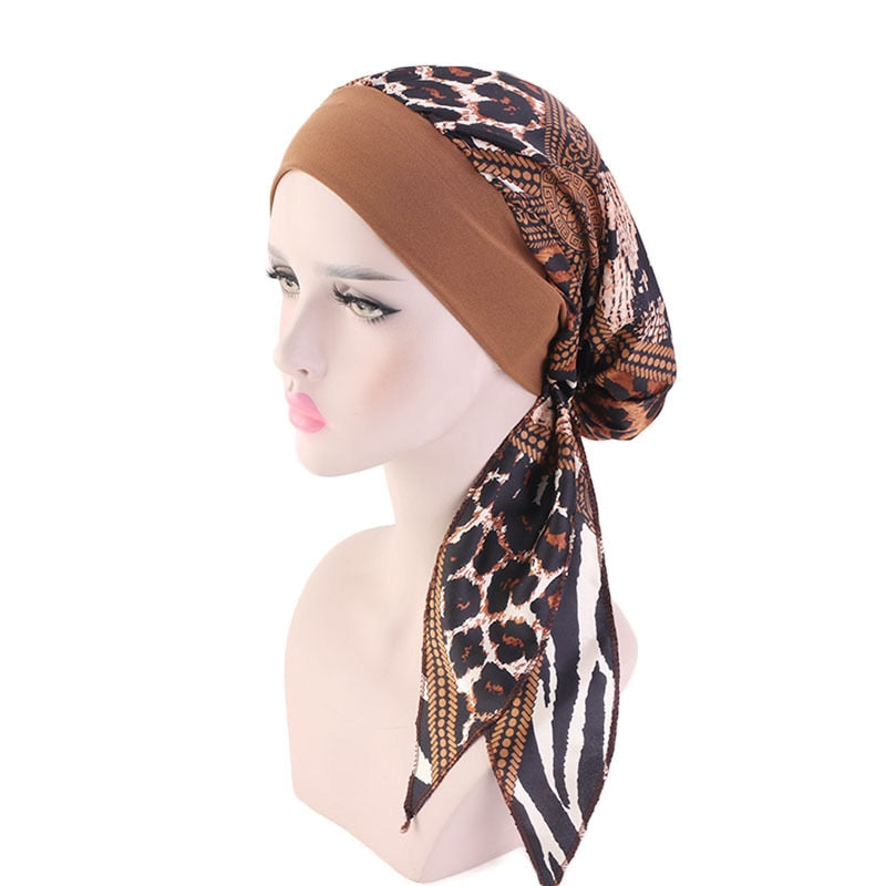 Printed flowers women inner hijabs cap muslim head scarf turban bonnet ready to wear ladies wrap under hijab caps