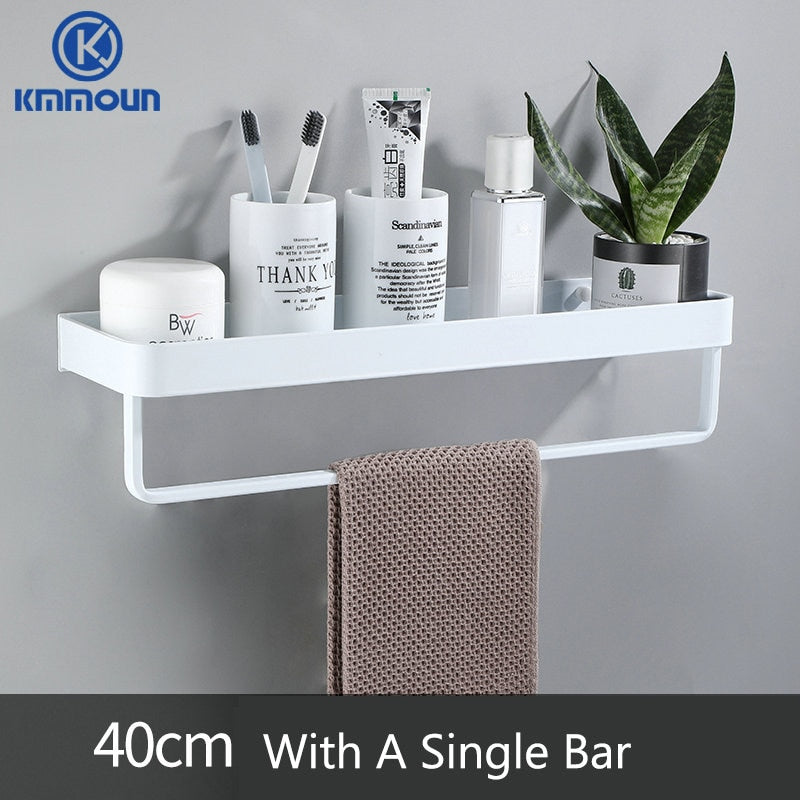 Black / White Bathroom Shelf Shampoo Holder Kitchen Storage Rack Bathroom Hardware Space Aluminum Shower Room Accessory