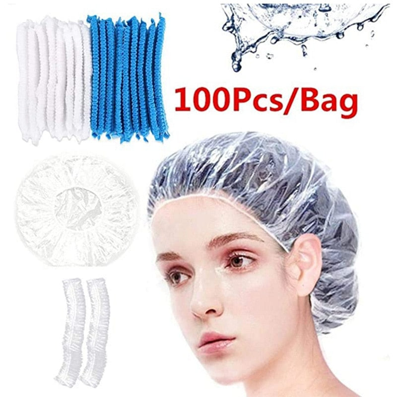 100Pcs Disposable Shower Cap Waterproof Bathing Tower Clear Hair Salon Bathroom Hair dye tools Beauty Salon Hair Treatment Cap