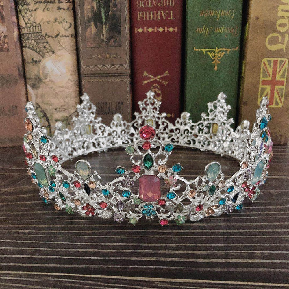 Baroque Royal Queen Crown Colorful Jelly Crystal Rhinestone Stone Wedding Tiara for Women Costume Bridal Hair Accessories