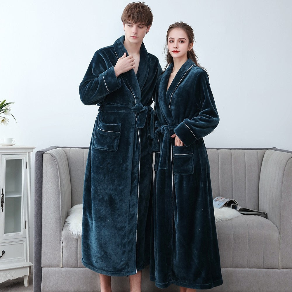 Winter Flannel Soft Kimono Gow Ultra Large Long Bathrobe Nightwear Thick Warm Women Sleepwear