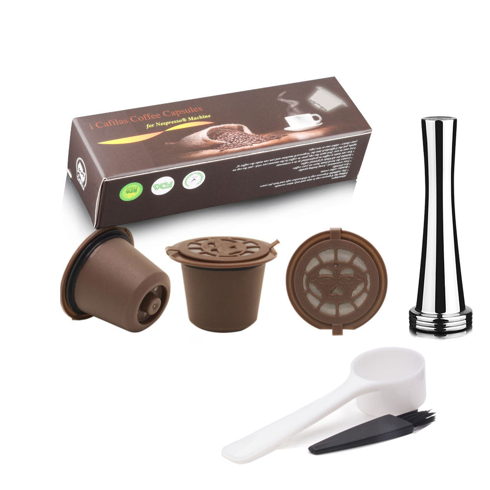 Reusable Coffee Capsule for Nespresso Machine with Stainless Filter Mesh Refillable Espresso Pod Kitchen Tamper