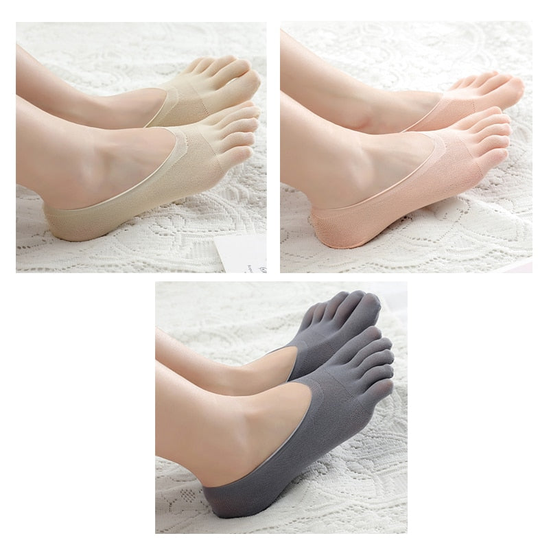 3 Pairs Women Summer Five-finger Socks Female Ultrathin Cute Invisible Kawaii Sokken Short Anti Slip Socks Ladies Ankle Socks