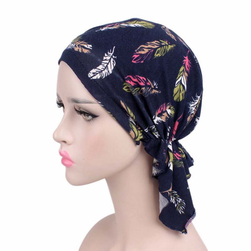 New fashion print woman turban hat soft elastic flowers lady muslim headdress wrap head scarf hijab caps turbante female