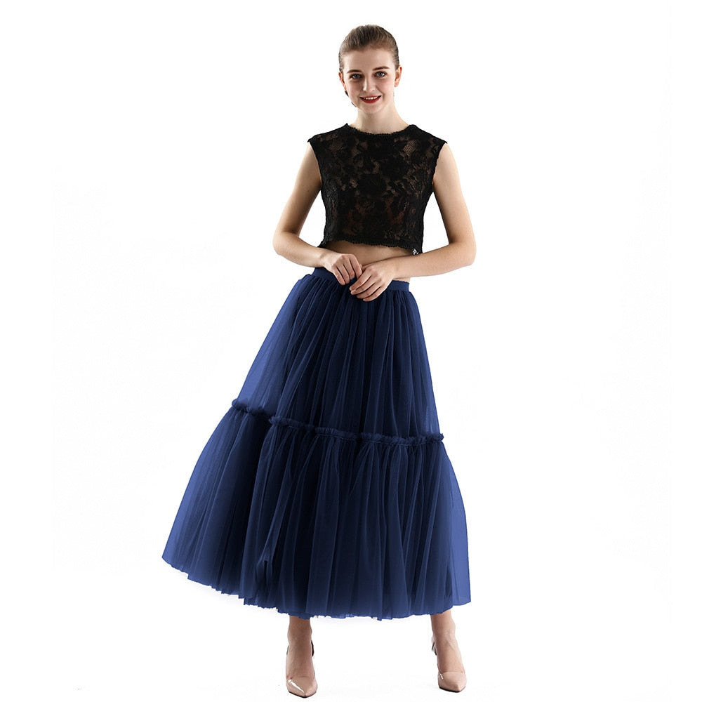 Maxi Long Tulle Skirts for Women Black Gothic Pleated Skirt Casual Party Fairycore Summer Winter Falda Mujer