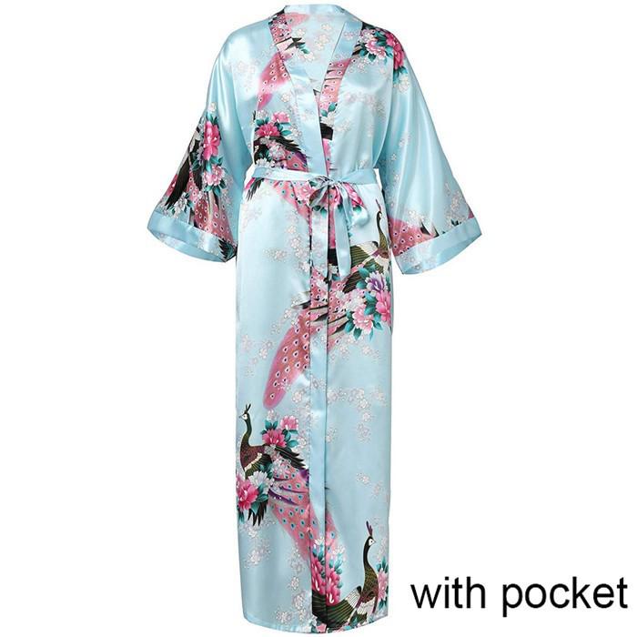 Sexy Women Long Robe With Pocket Wedding Bride Bridesmaid Dressing Gown Rayon Kimono Bathrobe Large Size S-XXXL Night Dress