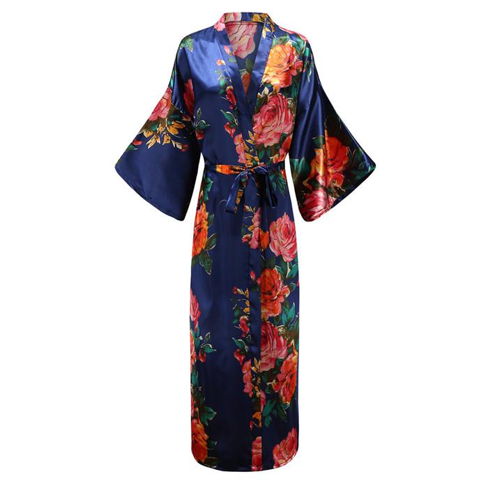 Women Exquisite Print Flower Kimono Gown Wedding Robe Elegant Ankle-length Sleepwear Homewear Casual Soft Bath Gown Plus Size