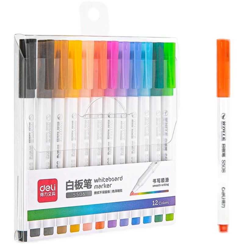 Multi 12 Color Whiteboard Pen Set Erasable Marker Pen for White Board Glass Kids Drawing Office Meeting School Teacher