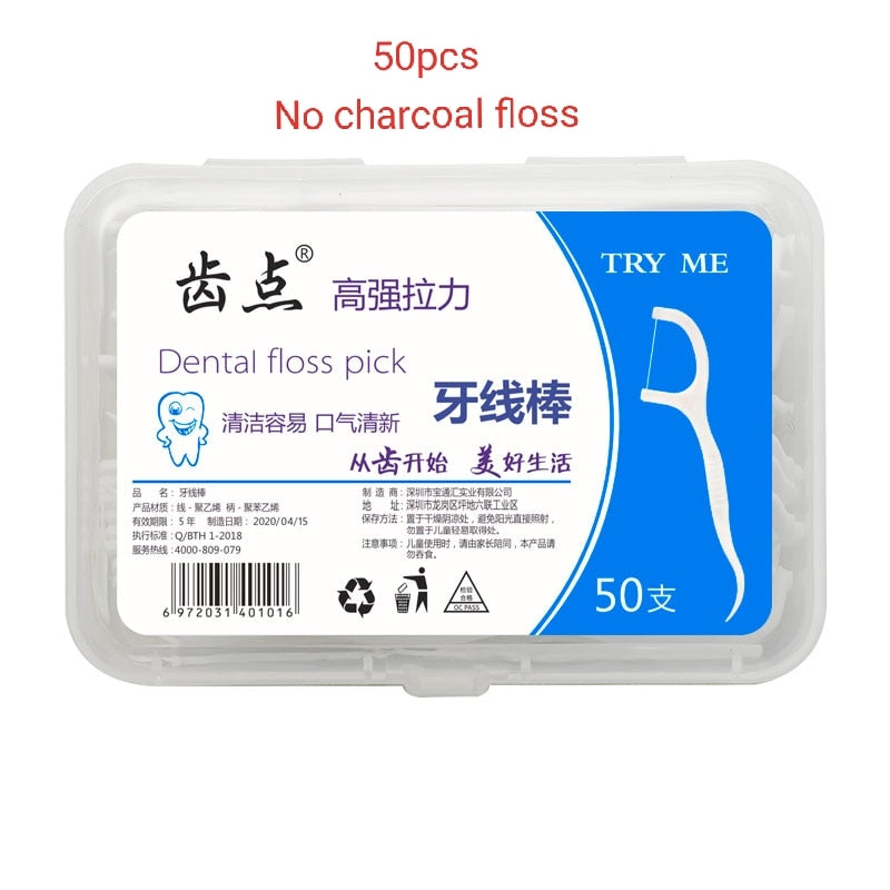 Flat dental floss bamboo charcoal hilo dental toothpick teeth cleaning organic dental teeth floss black teeth stick