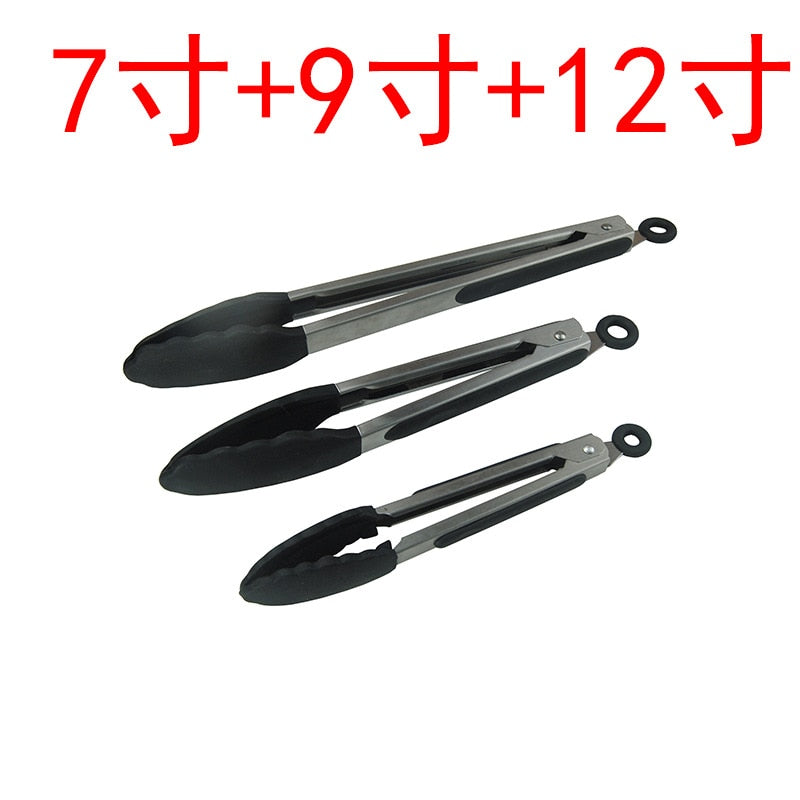 Kitchen Tongs Set BBQ Tools Stainless Steel Cooking Tongs With Silicone Tips Barbecue Cooking Salad Grilling Frying Kitchen Tool