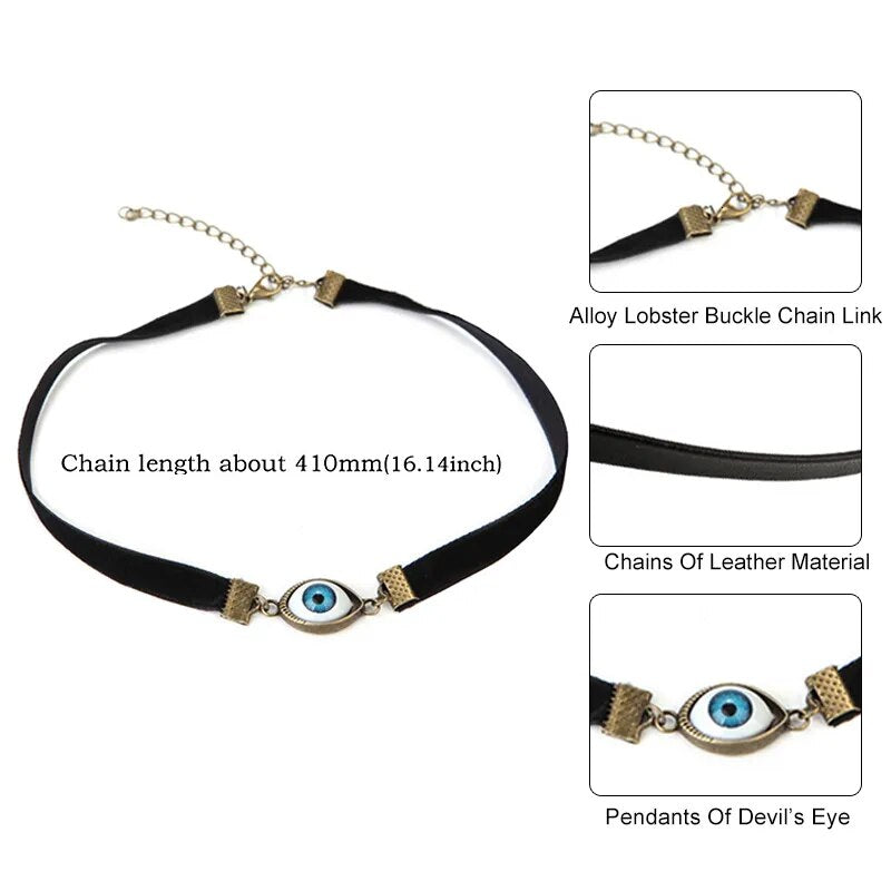 JOUVAL Harajuku Chokers Necklaces For Women Black Velvet Vintage Halloween Gothic Goth Devil Demon Eye Chain Pendant Jewelry