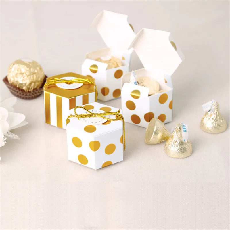 100pcs Mini Lovely Gold Round Dot Gold Striped Paper Candy Boxes For Baby Shower gift box Birthday Wedding Party Favor Box