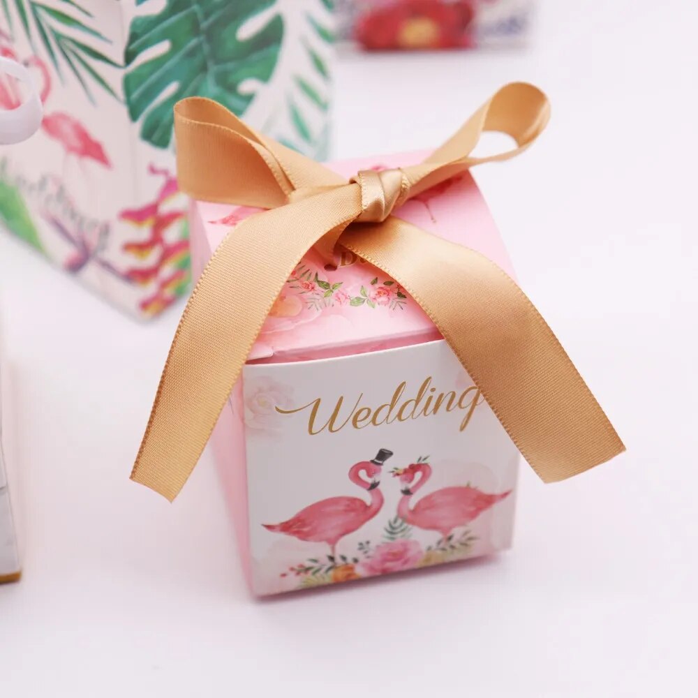 1/10pcs Flamingo Favor Box and Bag Sweet Gift Paper Candy Boxes For Wedding Decor Baby Shower Birthday Guests Event Party Supply