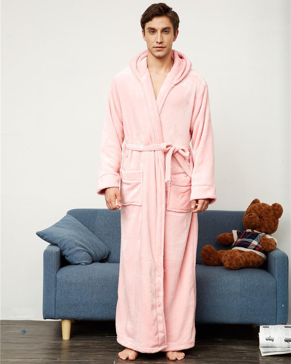 Loose HOOD Sleepwear Winter Ultral Long Large Flannel Men Robe Gown Casual Bathrobe MEN&WOMEN Thick Warm For 130KG Home Clothes