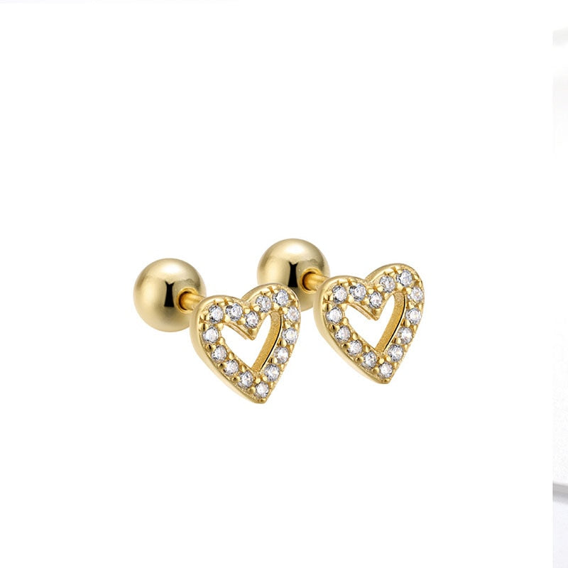 Sterling Silver Romantic Heart Bead Screw Stud Earrings For Women Wedding Minimalist Fine Jewelry