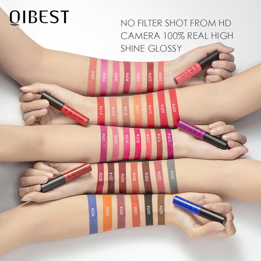 QIBEST Matte Lip Gloss Lip Makeup 34 Colors Velet Nude Waterproof Lipgloss Matte Lipstick Liquid Lipstick Long lasting Lip Tint