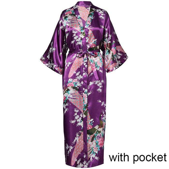 Sexy Women Long Robe With Pocket Wedding Bride Bridesmaid Dressing Gown Rayon Kimono Bathrobe Large Size S-XXXL Night Dress