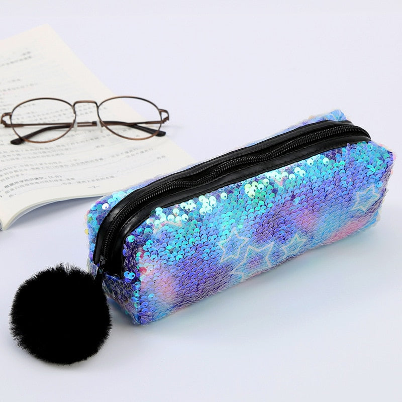 School Pencil Case Sequin Pencilcase for Girls Boys Penal Bag Kawaii Cartridge Pen Box Big Multi Cosmetic Pouch Stationery