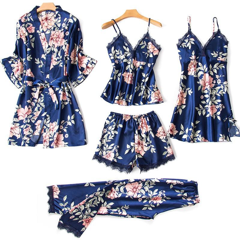 Sexy Lady Women Satin Short Kimono Robe Pajamas Bathrobe Print Floral Sleepwear Soft Wedding Bride Bridesmaid Homewear