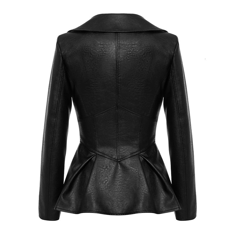 Biker Style Patchwork Irregular Jacket Women Lapel Collar Long Sleeve High Wait Tunic