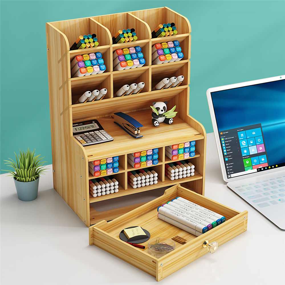 Creative Multi-function Wooden Desktop Pen Holder Office School Stationery Storage Stand Case Desk Pen Pencil Organizer