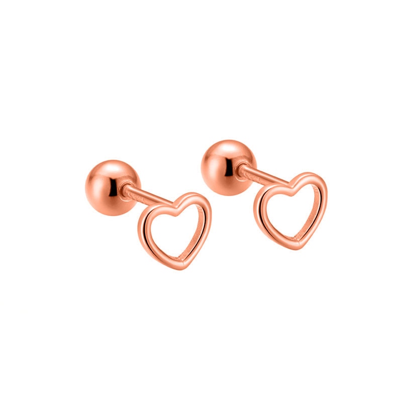 Sterling Silver Romantic Heart Bead Screw Stud Earrings For Women Wedding Minimalist Fine Jewelry