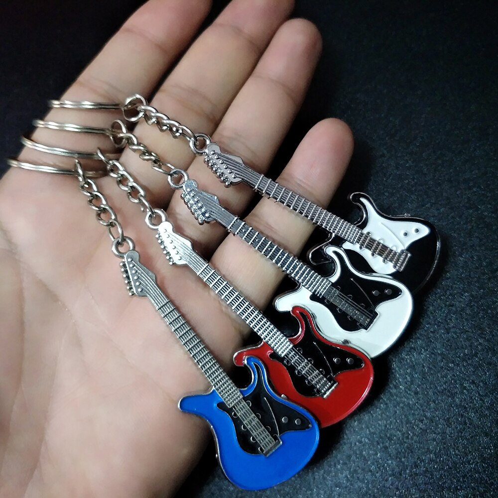 Men Womens Guitar Keychains pink blue red black Key Chain Charms for Bag Musician Jewelry Car Keyring Accessories Gift 2022