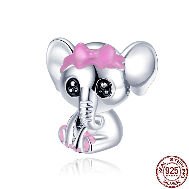 Silver Color Cute Elephant Series Charm Beads Fit Original Pandora Bracelet Jewelry For Women Gift