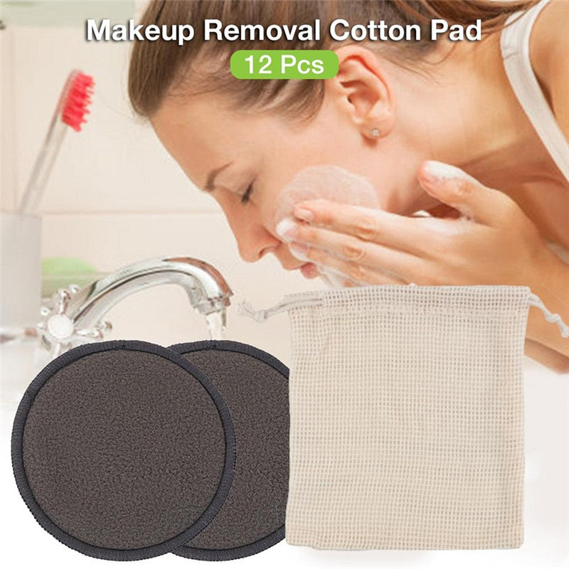 12PCS/SET Reusable Bamboo Fiber Washable Rounds Pads Makeup Removal Cotton Pad Cleansing Facial Pad Cosmetic Tool Skin Care