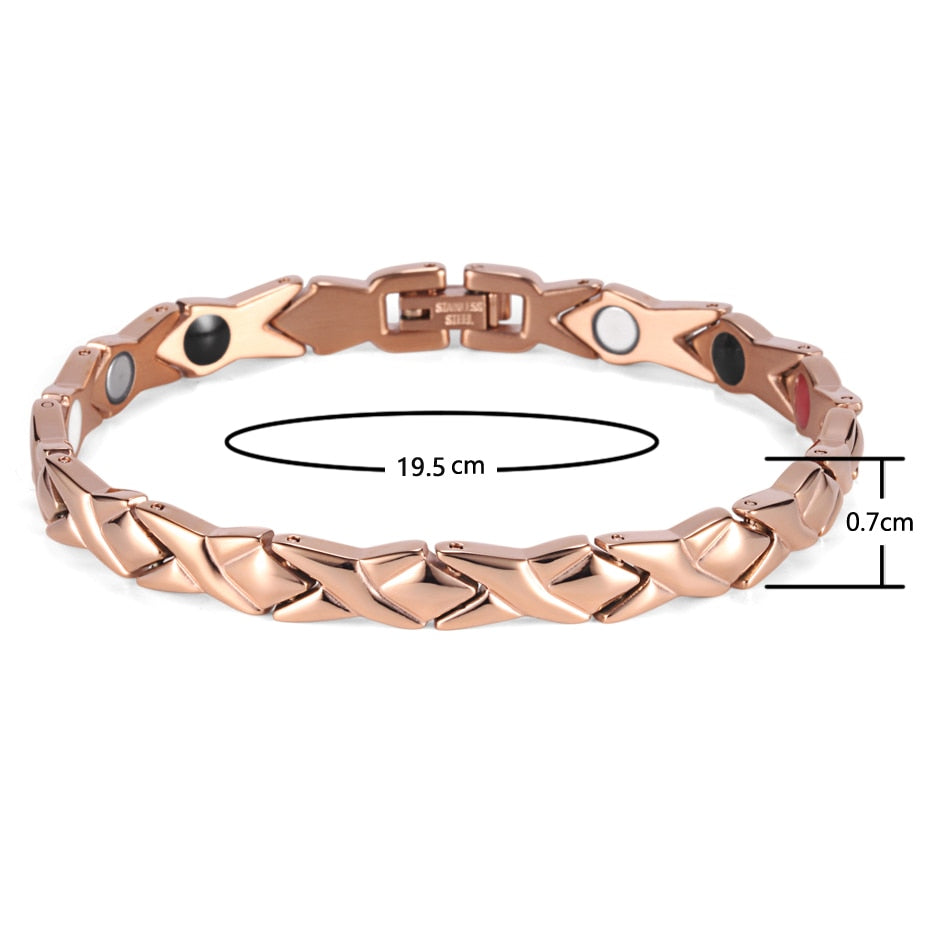 Rainso Stainless Steel Letter Hhape Power Energy Health Bracelet 4 In 1 Magnetic Germanium Healthy Bracelet For Women Jewelry