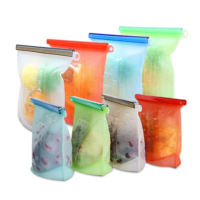 1Pc Silicone Food Storage Bag Reusable Food Preservation Bag Container Leakproof Kitchen Storage Bag for Freezer Kitchen Gadgets