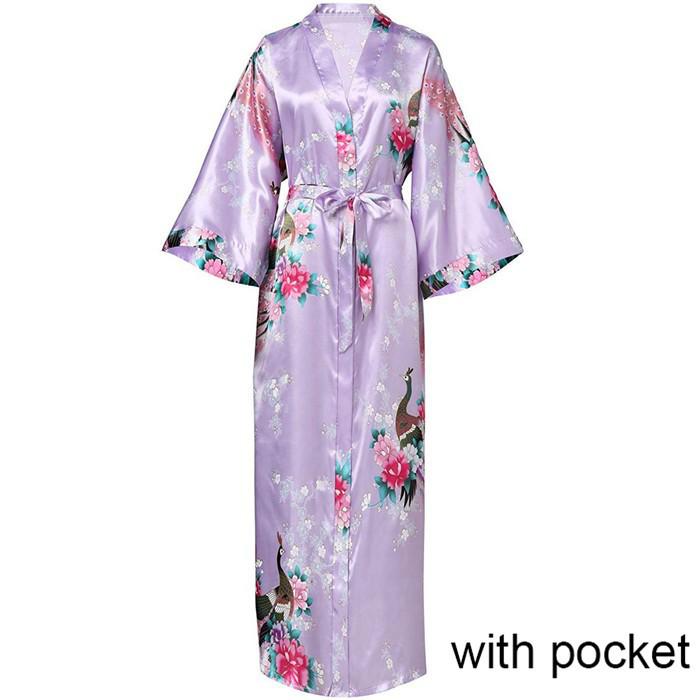 Sexy Women Long Robe With Pocket Wedding Bride Bridesmaid Dressing Gown Rayon Kimono Bathrobe Large Size S-XXXL Night Dress