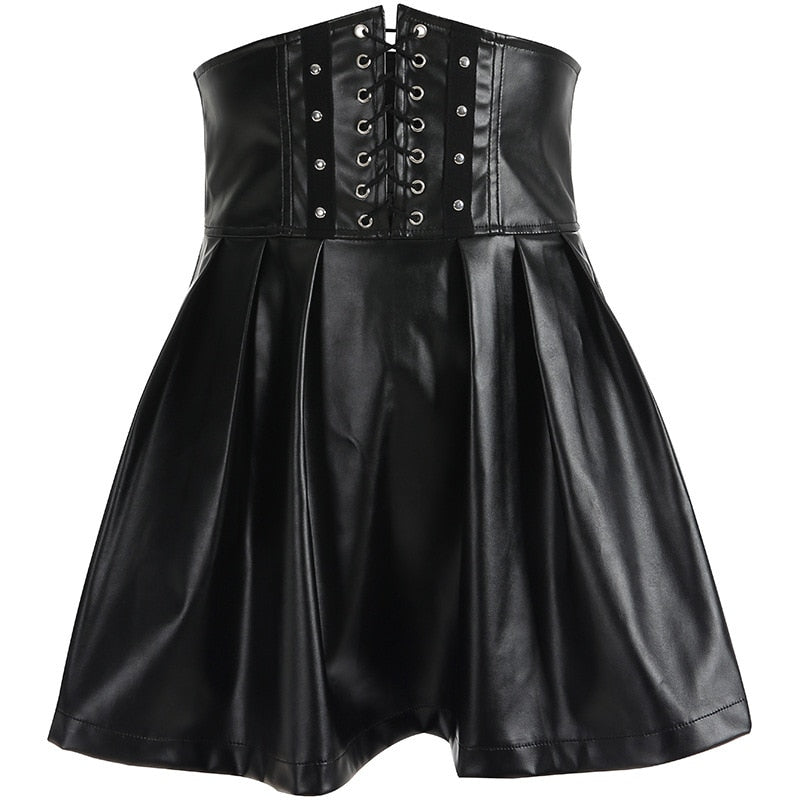 Gothic Black Summer Skirts Women Streetwear Faux Leather Vintage Sexy High Waist Skirt Punk Fashion Skirt