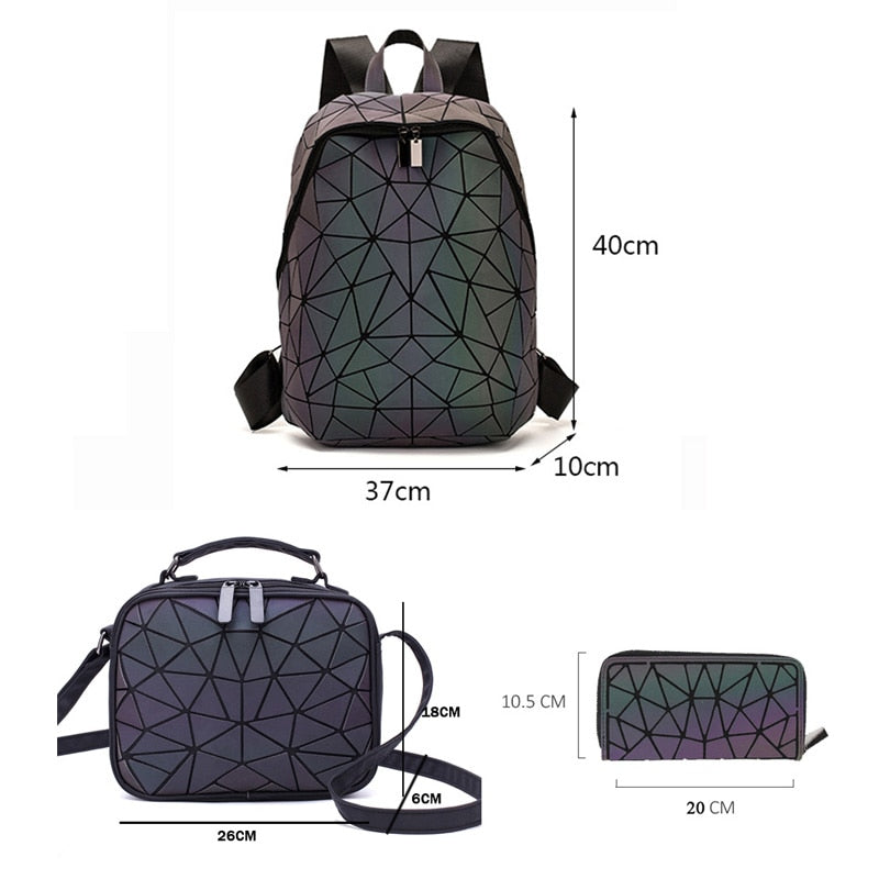 New Luminous Backpack School Women Men Set Rucksack Female Lattice Backbag Holographic Shoulder Bags Purse mochila sac