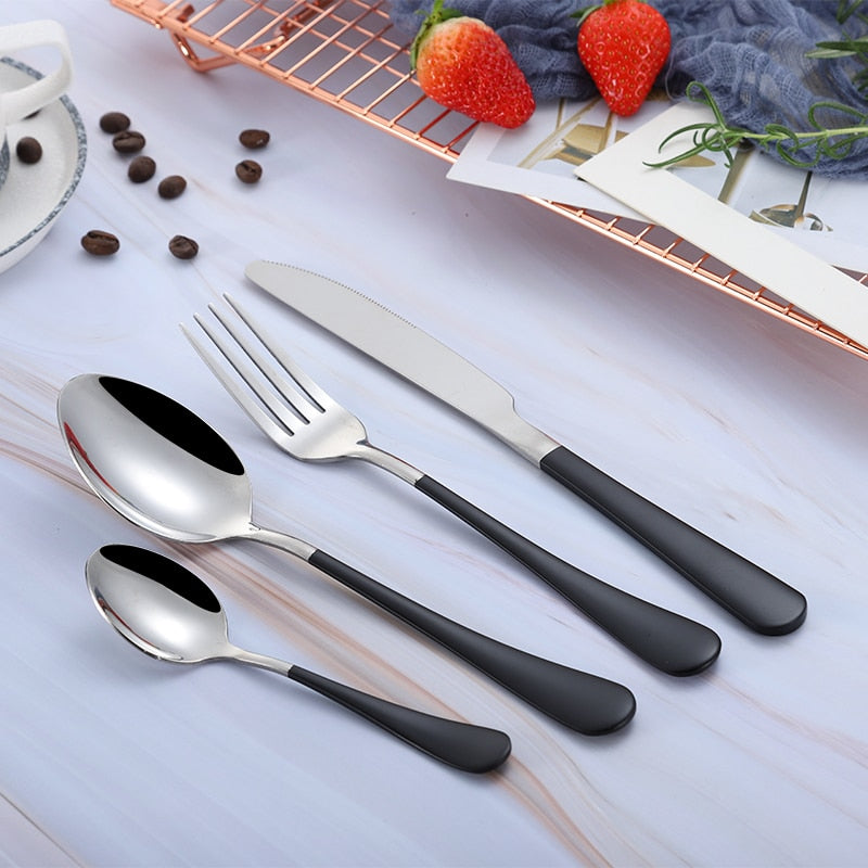 Dinnerware Forks Knives Spoons Cutlery Set Fork Stainless Steel Spoon Kitchen Cutlery Black Cutlery Set