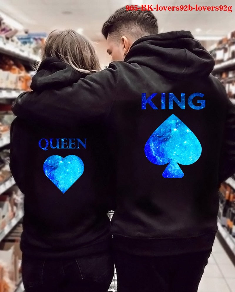 Women Hoodies King Queen Printed Sweatshirt Lovers Couples Hoodie Fashion Hooded Sweatshirt Matching Casual Pullovers Tracksuits