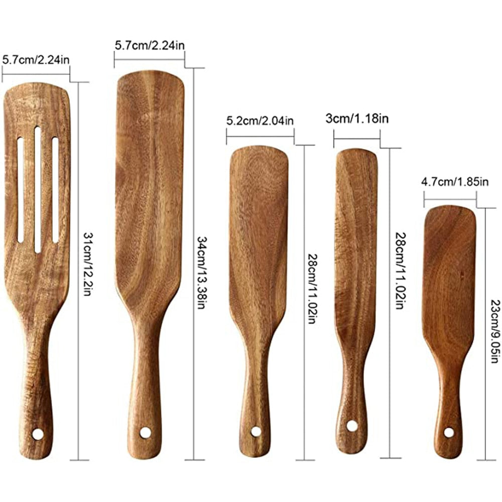 Wooden Kitchen Utensil Set, Acacia Spurtle Kitchen Sets Non-Stick Wooden Cooking Utensils Spatula Slotted Spurtle Spatula Sets