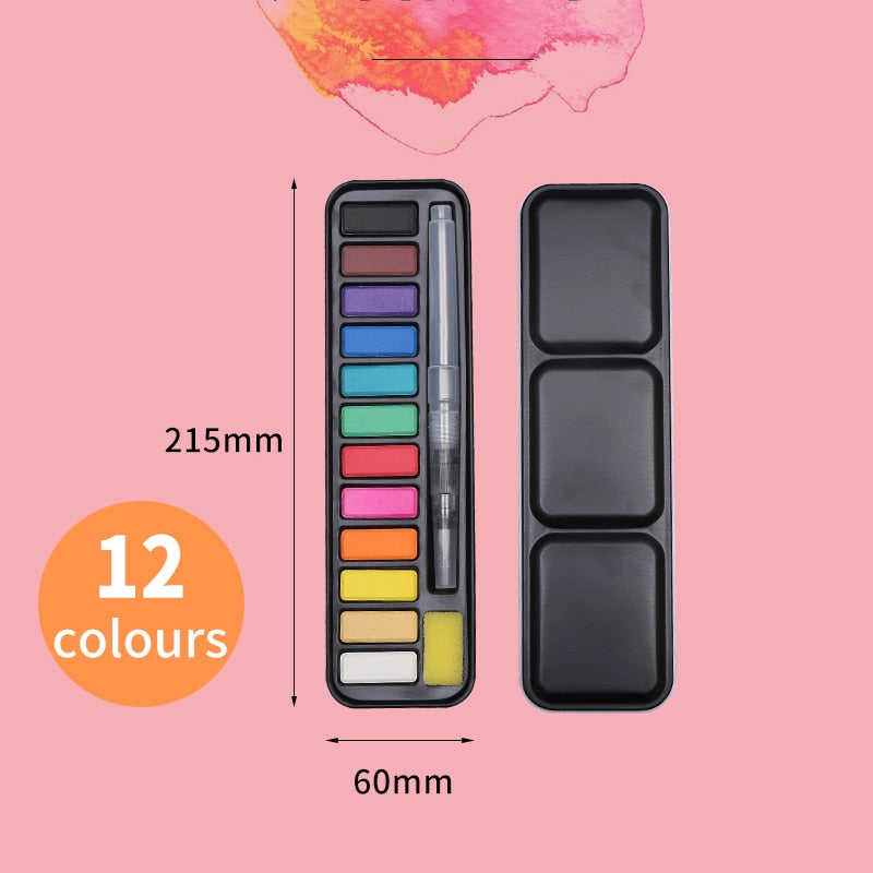 12/18/24 Colors Solid Watercolor Paint Set Portable With Water Brush Drawing School  Acrylic Professional Art Supplies