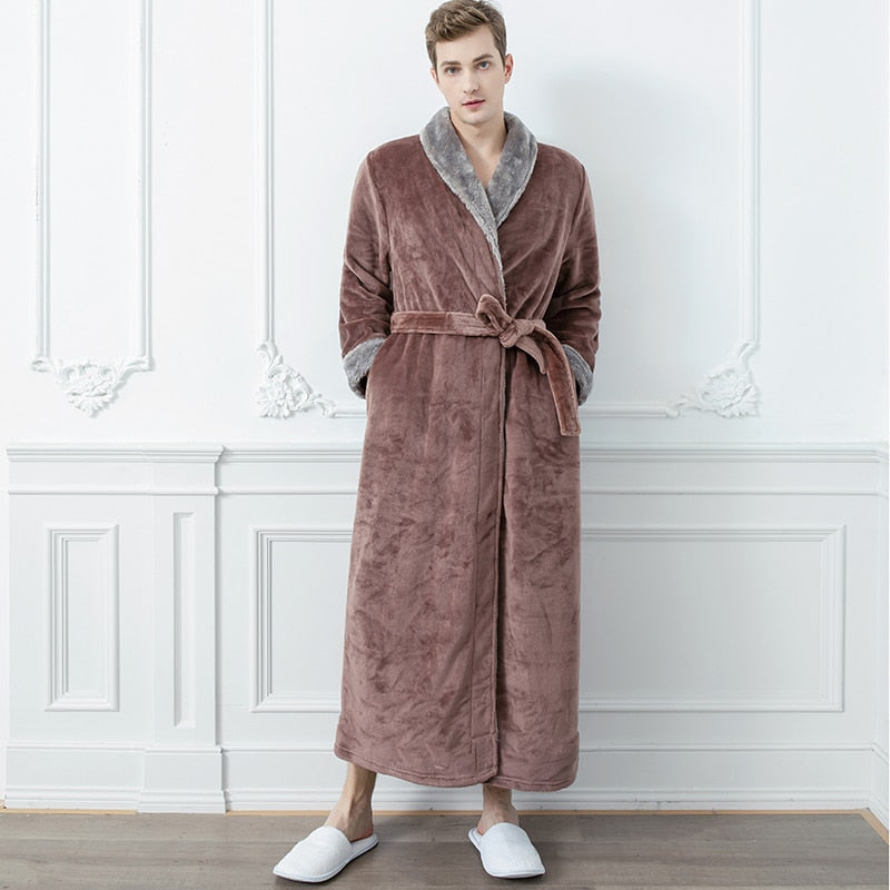 Winter Long Coral Fleece Bathrobe Kimono Warm Flannel Bath Robe Men Cozy Robes Night Sleepwear Women Dressing Gown