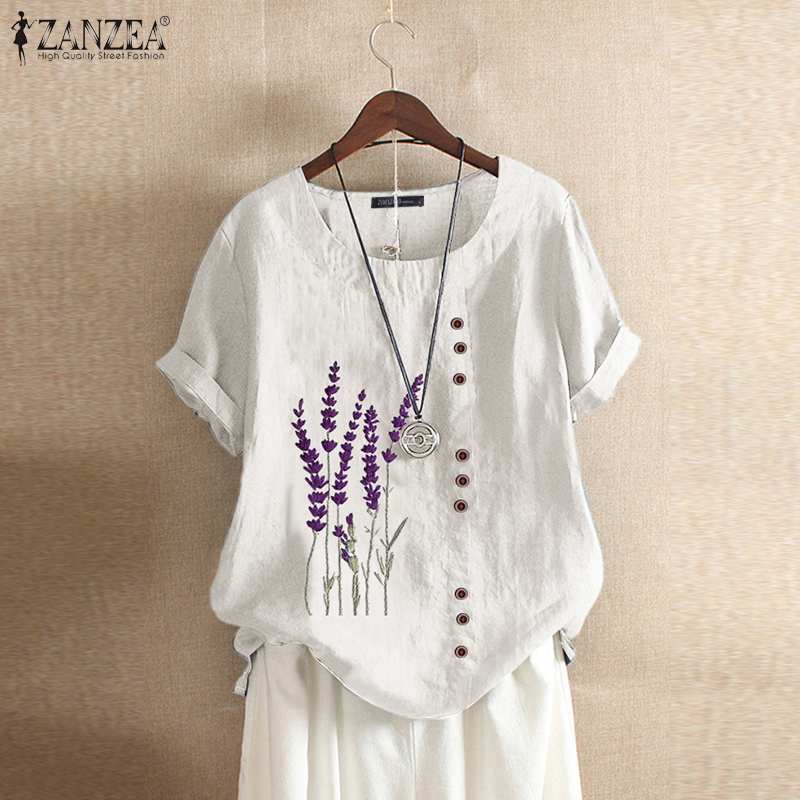 Summer Embroidery Tops Kaftan Women's Blouse Short Sleeve Tee Shirts Female O Neck Blusas  Casual Tunic