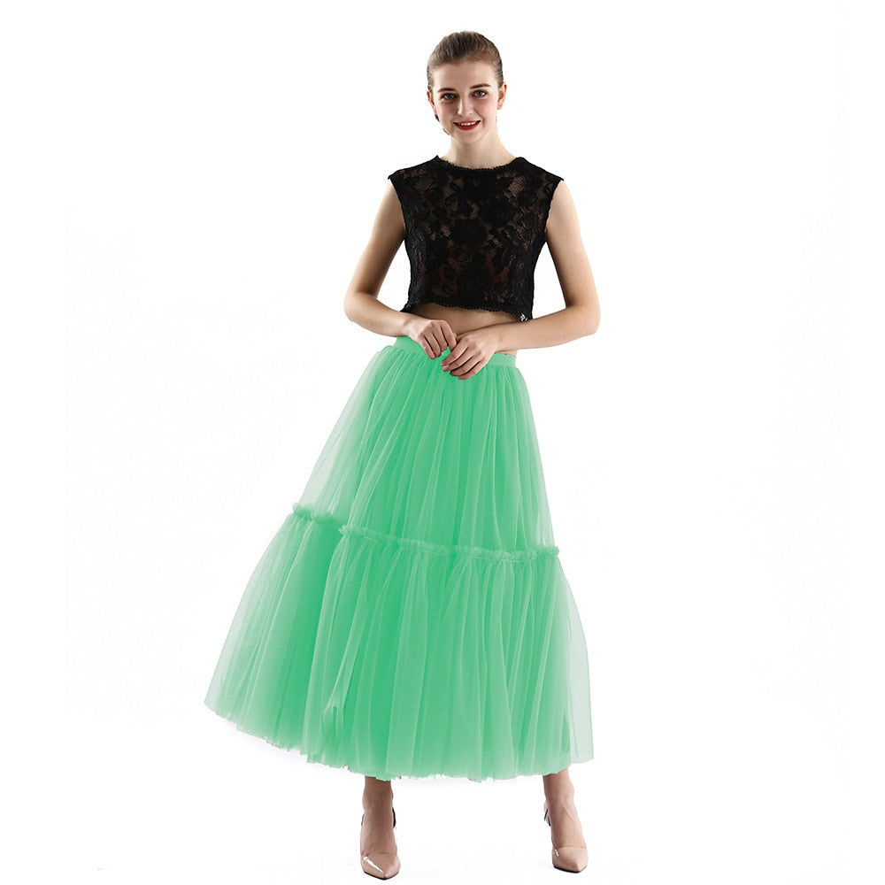 Maxi Long Tulle Skirts for Women Black Gothic Pleated Skirt Casual Party Fairycore Summer Winter Falda Mujer