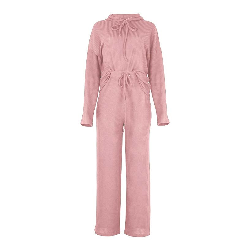 Knitted Pajama Set Women Hooded Pajama Pants Home Suit for Women Long Sleeve Sleepwear Loose Lounge Wear Ladies