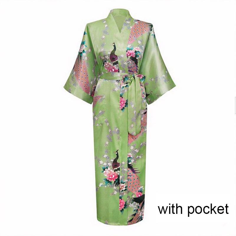 Sexy Women Long Robe With Pocket Wedding Bride Bridesmaid Dressing Gown Rayon Kimono Bathrobe Large Size S-XXXL Night Dress