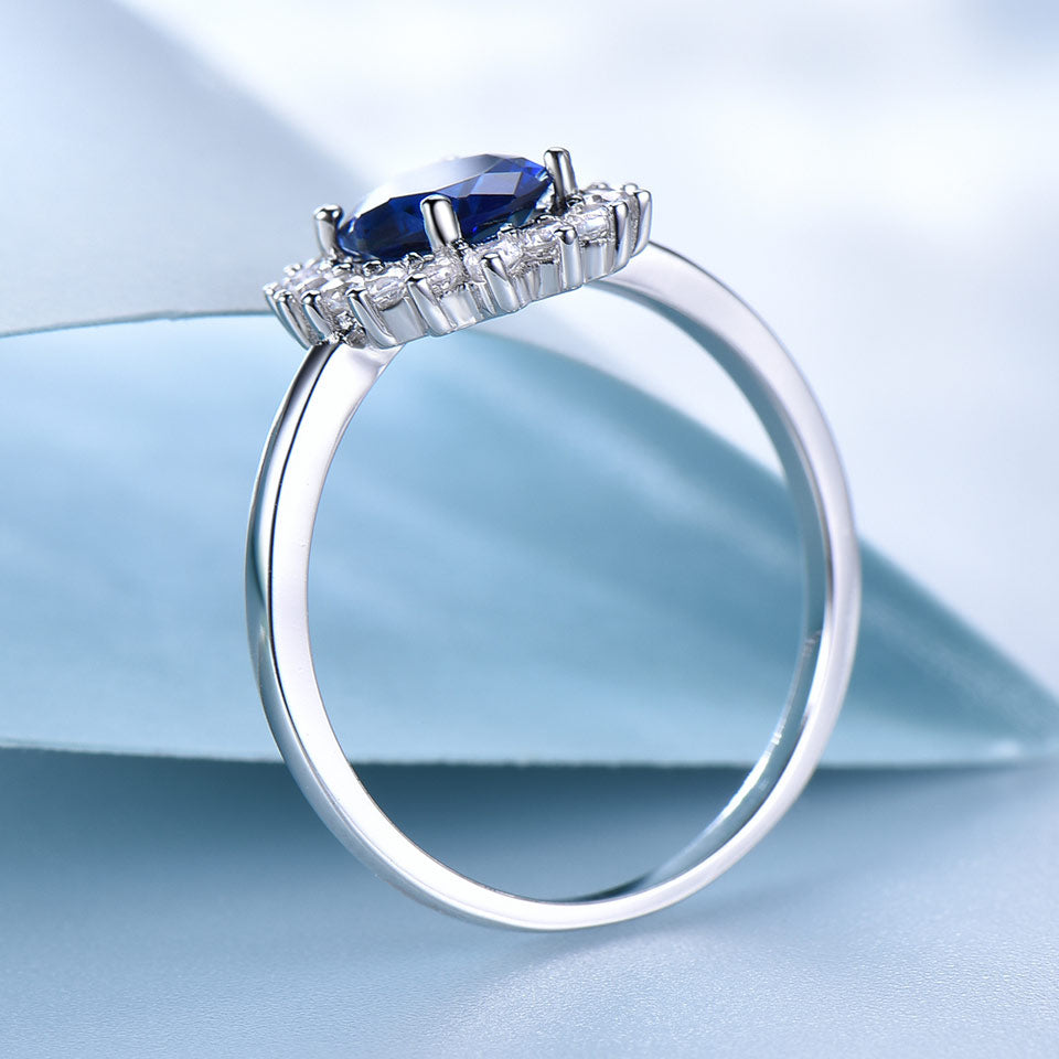 Luxury Blue Sapphire Princess Diana Rings for Women Genuine 925 Sterling Silver Romantic Engagement Ring Wedding Jewelry