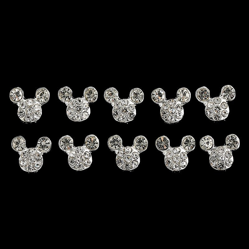 10 Pcs High Quality Glitter Full Drill Mouse Nial Art Decorations Alloy Rhinestones 3d Nail Jewelry Charms For Nails