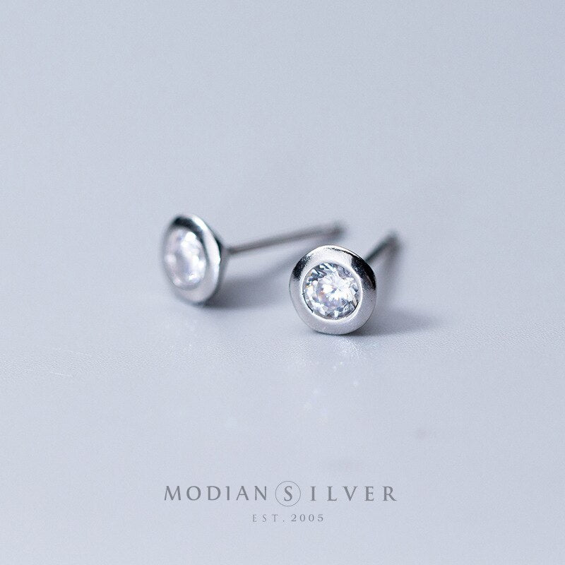 Sterling Silver Dazzling AAA Zircon Stud Earring for Wome Simple Round Ear Studs Fine Jewelry Accessories