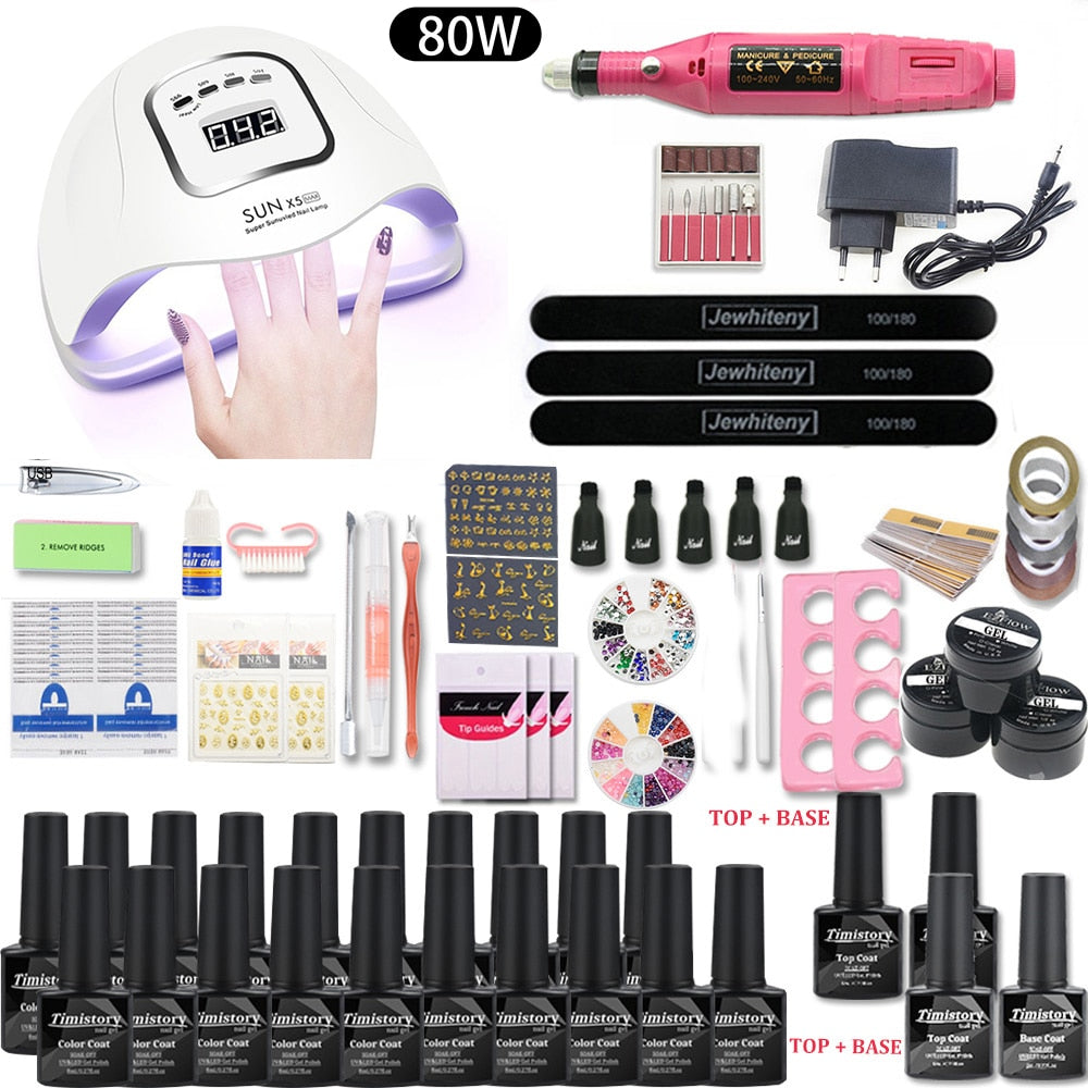 Nail Set for Nail 20 Kinds Nail Polish Kit with 20000RPM Nail drill Machine Nail lamp Acrylic Kit Nail Art Tools Nail Art Set